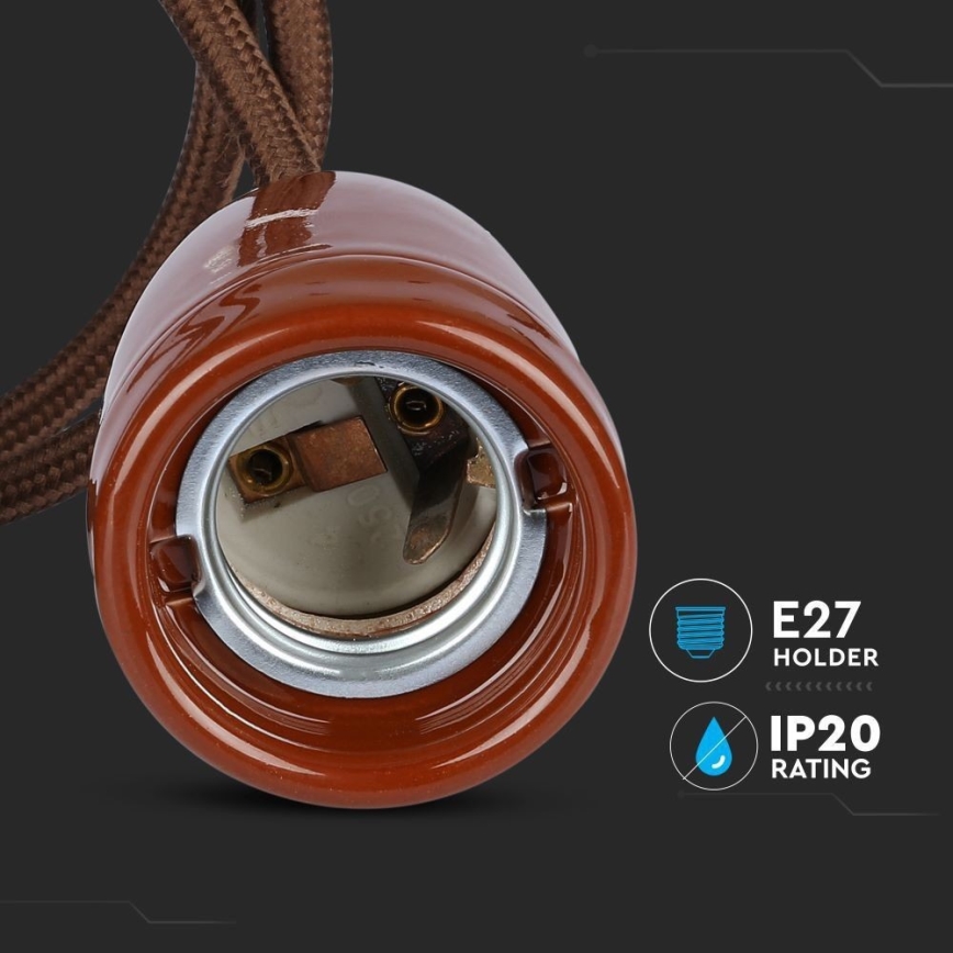 Кабель живлення 1xE27/60W/230V коричневий/порцеляна