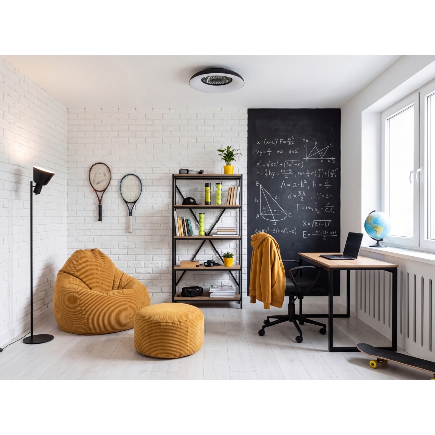 LED RGBW стельовий світильник з вентилятором, з регулюванням яскравості PLAVE PAN LED/48W/230V 3000-6500K діаметр 60 см чорний + пульт дистанційного керування