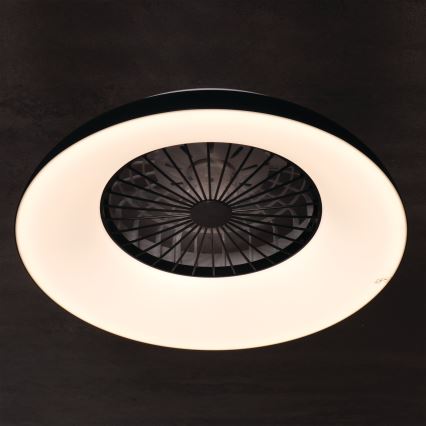 LED RGBW стельовий світильник з вентилятором, з регулюванням яскравості PLAVE PAN LED/48W/230V 3000-6500K діаметр 60 см чорний + пульт дистанційного керування