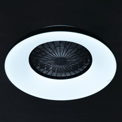 LED RGBW стельовий світильник з вентилятором, з регулюванням яскравості PLAVE PAN LED/48W/230V 3000-6500K діаметр 60 см чорний + пульт дистанційного керування