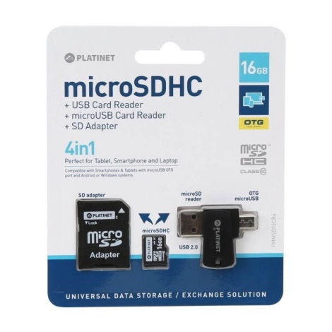 Карта пам'яті 4в1 MicroSDHC 16GB + SD-адаптер + зчитувач MicroSD + OTG адаптер