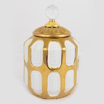 Керамическая банка 18,2x15 см золотисто-белая