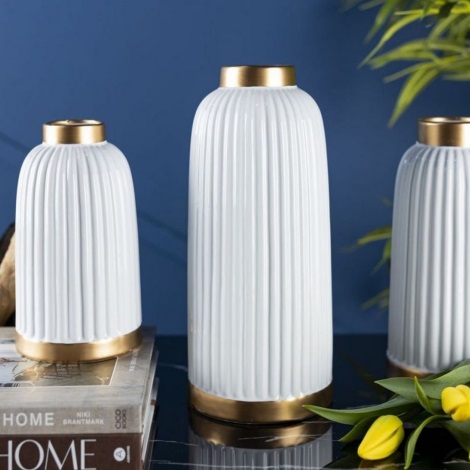 Керамическая ваза ROSIE 30,5x14 см белый/золотистый