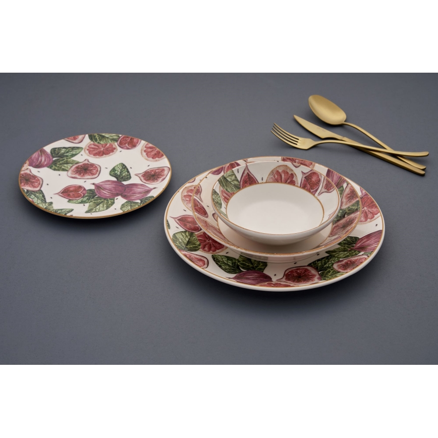 Керамічний столовий набір 24 шт. — червоний/білий/зелений