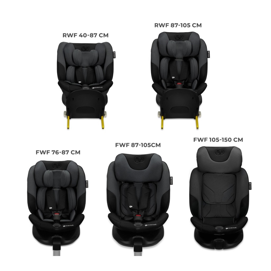 KINDERKRAFT SELECT - Автокрісло з поворотною базою I-FIX (40-150 см) графітово-чорний