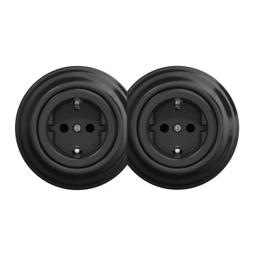 Кліклап - подвійна ретро-розетка для дому зі рамкою ШУКО 230 В чорна