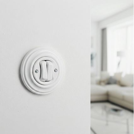 Кліклап - Ретро двоклавішний сходовий вимикач з рамкою № 6+6 сніжно-білий