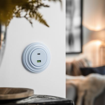 Кліклап - Ретро ЮСБ-розетка А+С з рамкою синя