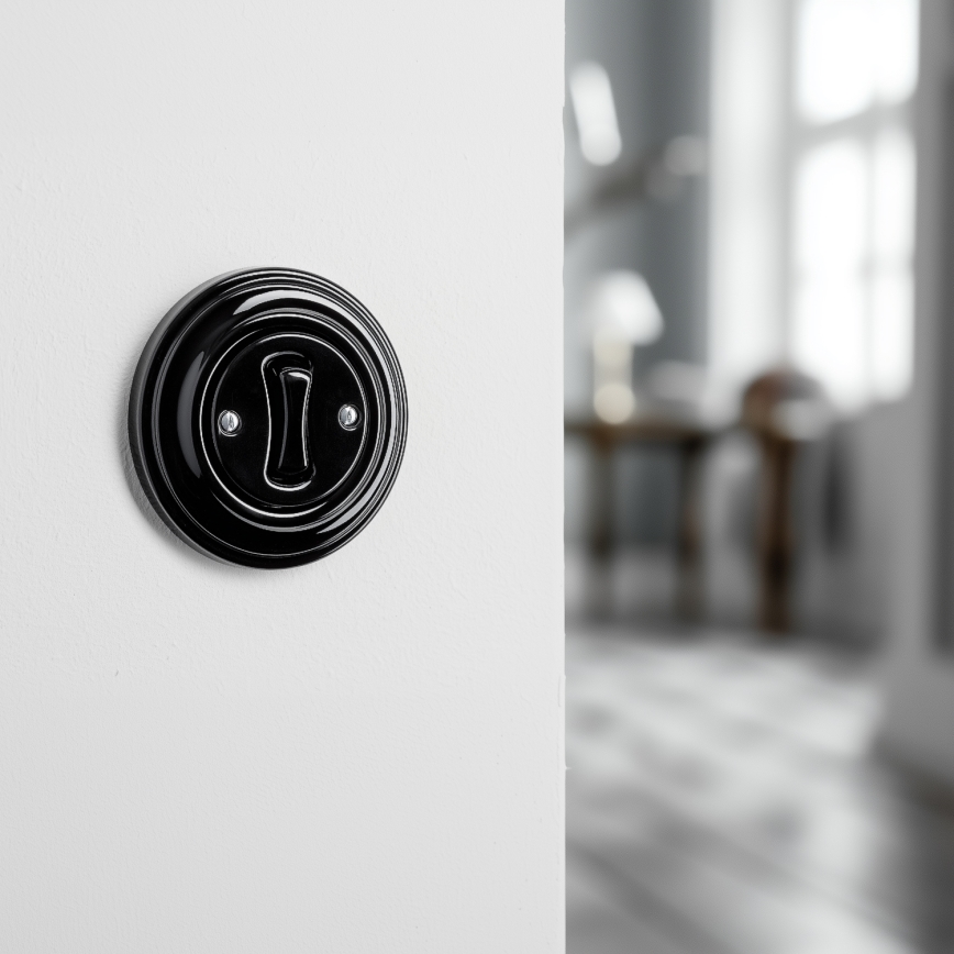 Кліклап - Ретро сходовий вимикач з рамкою № 6 чорний