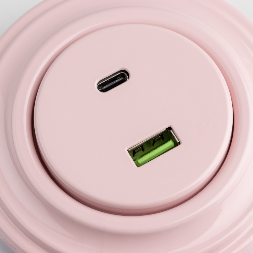 Кліклап - Ретро USB-розетка A+C з рамкою, старо-рожева