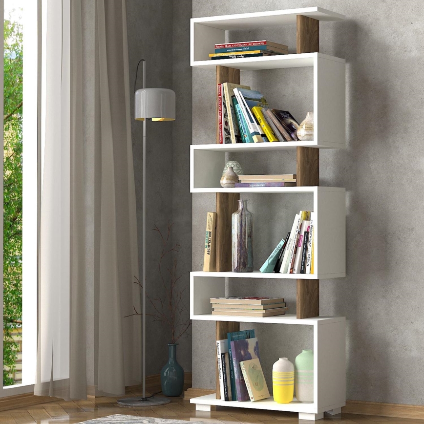 Книжный шкаф BLOK 165x60 см белый/коричневый