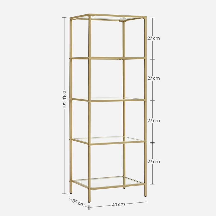 Книжный шкаф GLASY 40x125x30 см золотой