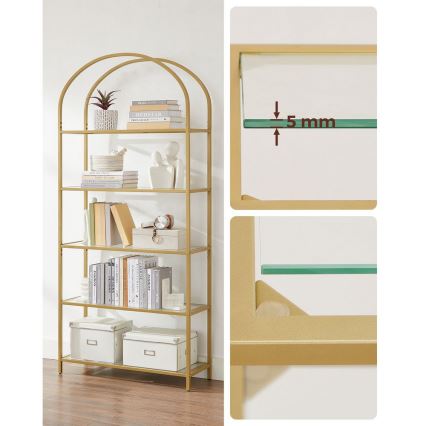 Книжный шкаф GLASY 83x184x30 см, золотой