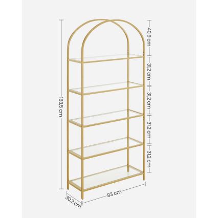 Книжный шкаф GLASY 83x184x30 см, золотой