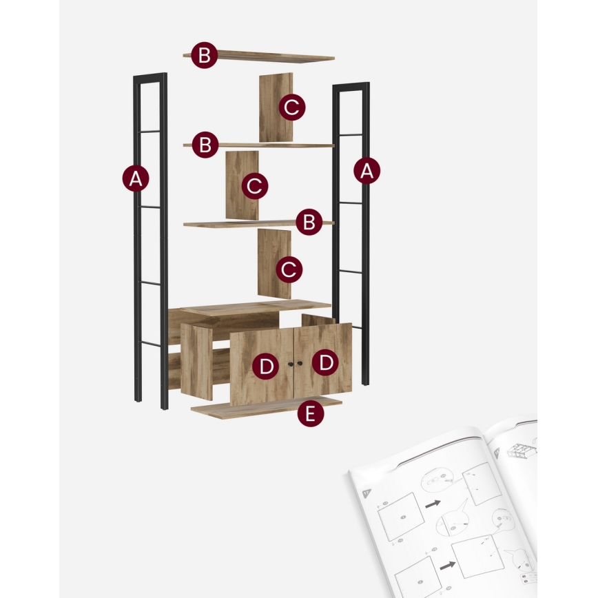 Книжный шкаф NAVARO коричневый/чёрный