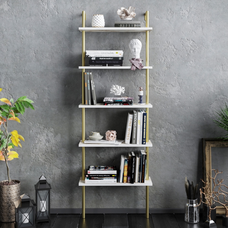 Книжный шкаф PAULA 174x60 см белый/золотой