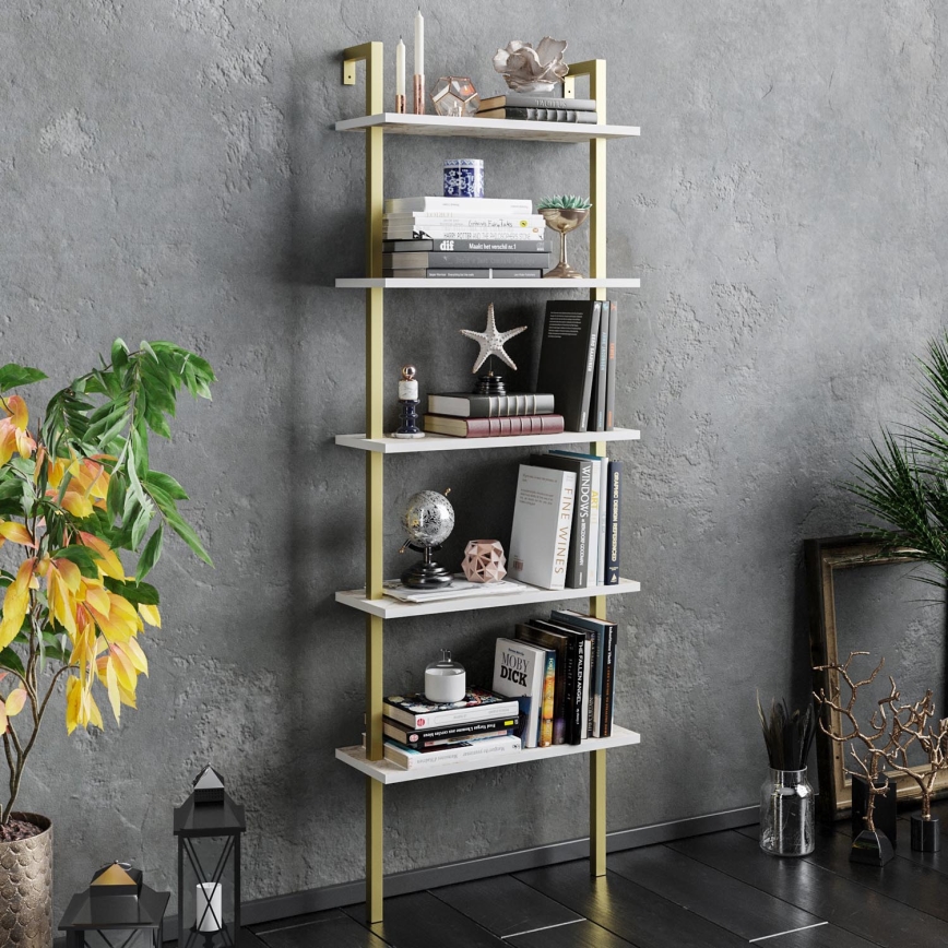 Книжкова шафа PIANTE 174x60 см золотий/білий