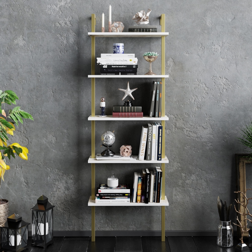 Книжкова шафа PIANTE 174x60 см золотий/білий