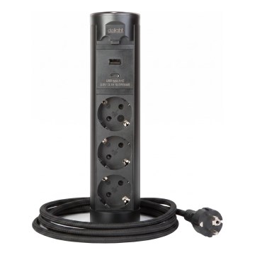Колонка розеток для стільниці 3×230 В + USB-A + USB-C, чорна