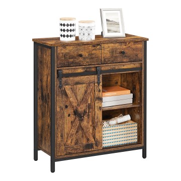 Комод с раздвижными дверцами и ящиками FIRA коричневый/черный