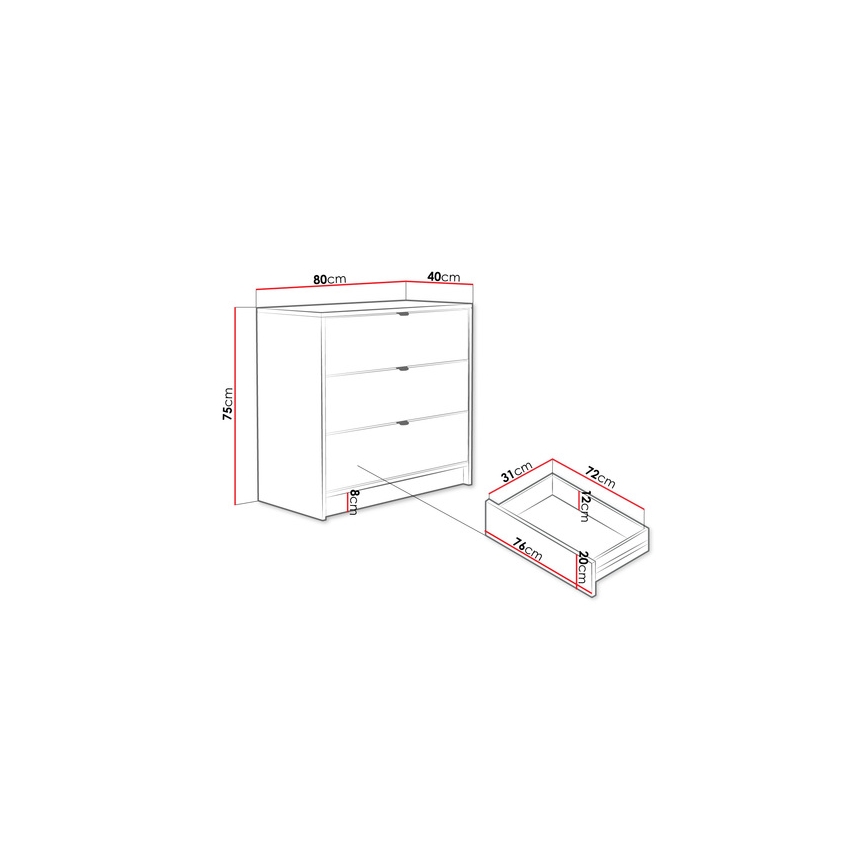 Комод TIRENO 75x80 см чорний