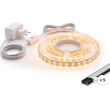 Комплект: 1x LED-стрічка MYLIVING LIGHTSTRIP LED/22W/230V 5 m + 5x вбудований профіль 1 m, чорний/білий