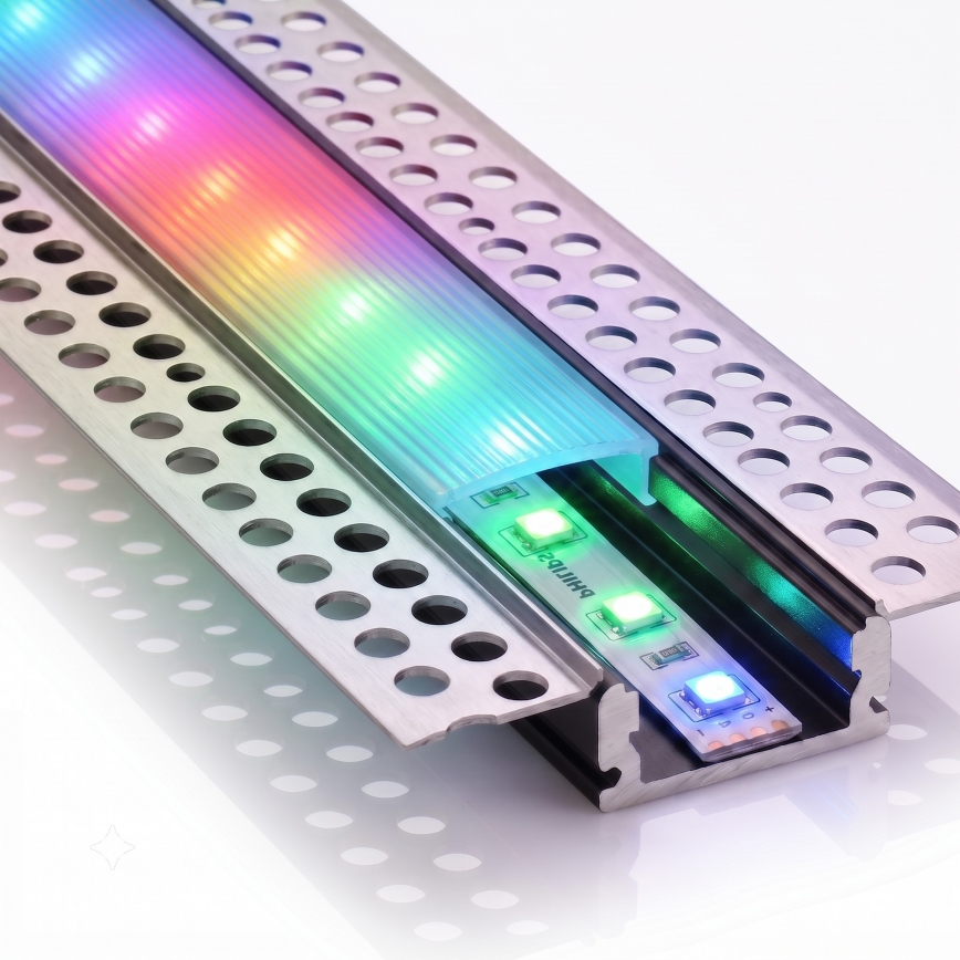КОМПЛЕКТ 1x RGBW LED-стрічка з регулюванням яскравості NEO LITE MUSIC LED/24W/230V 5 m IP65 Wi-Fi Tuya + 5x вбудований профіль 1 m сріблястий/білий + пульт дистанційного керування