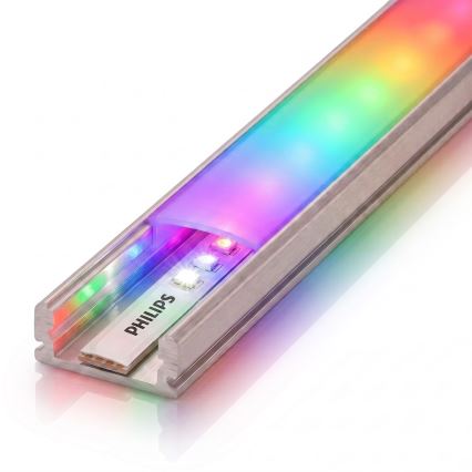 NAБІР 1x димована LED-стрічка RGBW Philips Hue WHITE AND COLOR AMBIANCE LED/20W/230V 2 м + 2x вбудований профіль 1 м, сріблястий/білий