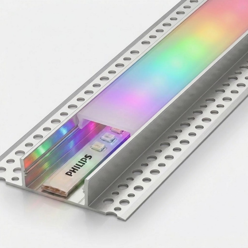 НАБОР 1x диммируемая LED-лента RGBW Philips Hue WHITE AND COLOR AMBIANCE LED/20W/230V 2 m + 2x встраиваемый профиль 1 m серебристый/белый