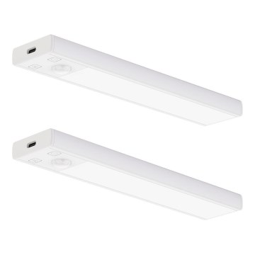 КОМПЛЕКТ 2 шт. LED акумуляторне підсвічування для меблів з датчиком руху та сутінків VIRO LED/1W/3,7V 800 mAh 3000/4000/6500K 20 см білий