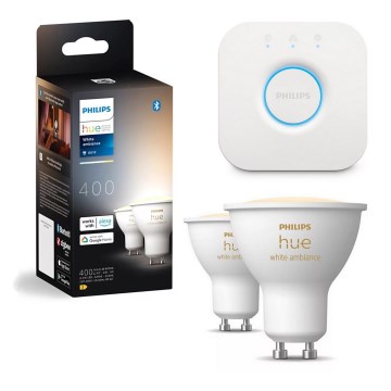 КОМПЛЕКТ 2x LED диммируемых ламп Philips Hue WHITE AMBIANCE GU10/4,2W/230V 2200-6500K + Hue bridge