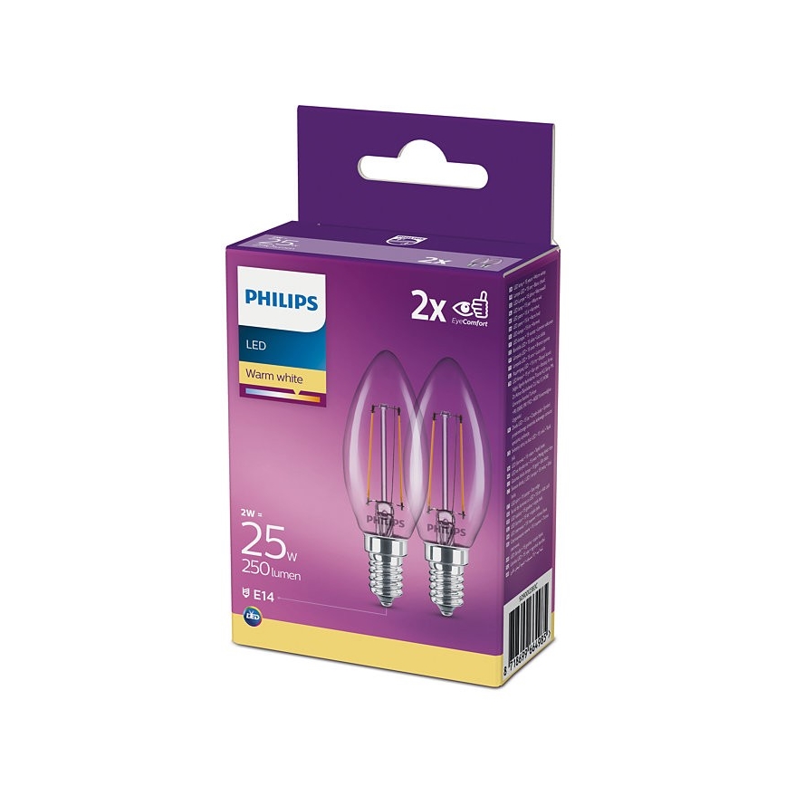КОМПЛЕКТ 2x LED Лампочка Philips B35 E14/2W/230V 2700K