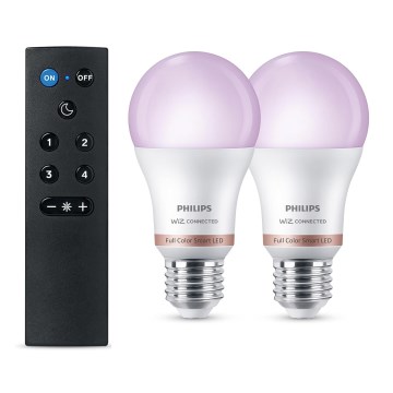 КОМПЛЕКТ 2x LED RGB ламп з регульованою яскравістю Philips SMART A60 E27/8,5W/230V 2200-6500K + пульт дистанційного керування
