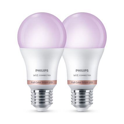 Комплект из 2 диммируемых светодиодных RGB ламп Philips SMART A60, цоколь E27, 12,5W/230V, 2200-6500K