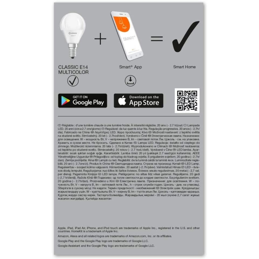 КОМПЛЕКТ 3x LED RGBW лампочка з регулятором яскравості SMART+ E14/5W/230V 2700K-6500K - Ledvance