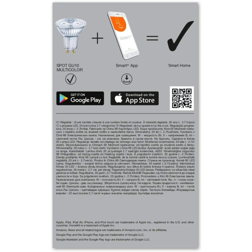 Комплект 3x LED RGBW лампочка з регулюванням яскравості SMART+ GU10/4,9W/230V 2700K-6500K Wi-Fi - Ledvance