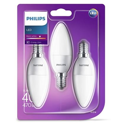 КОМПЛЕКТ 3x светодиодные лампочки Philips B35 E14/5,5W/230V