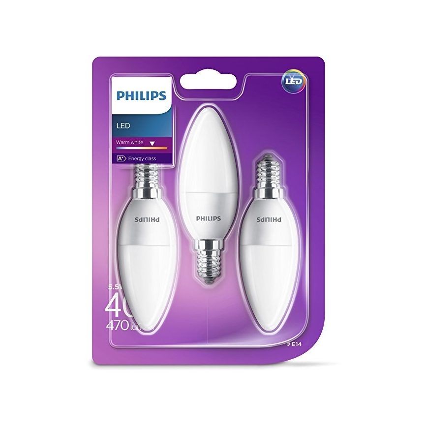 КОМПЛЕКТ 3x светодиодные лампочки Philips B35 E14/5,5W/230V