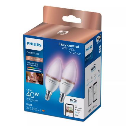 НАБОР 2x RGB LED диммируемых ламп Philips SMART C37 E14/4,9W/230V 2200-6500K CRI 90