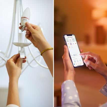 НАБІР 2x LED RGB диммована лампа Philips SMART C37 E14/4,9W/230V 2200-6500K CRI 90