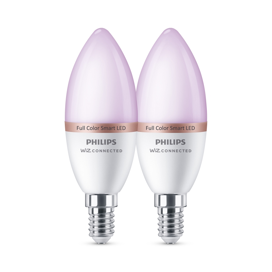 НАБІР 2x LED RGB диммована лампа Philips SMART C37 E14/4,9W/230V 2200-6500K CRI 90