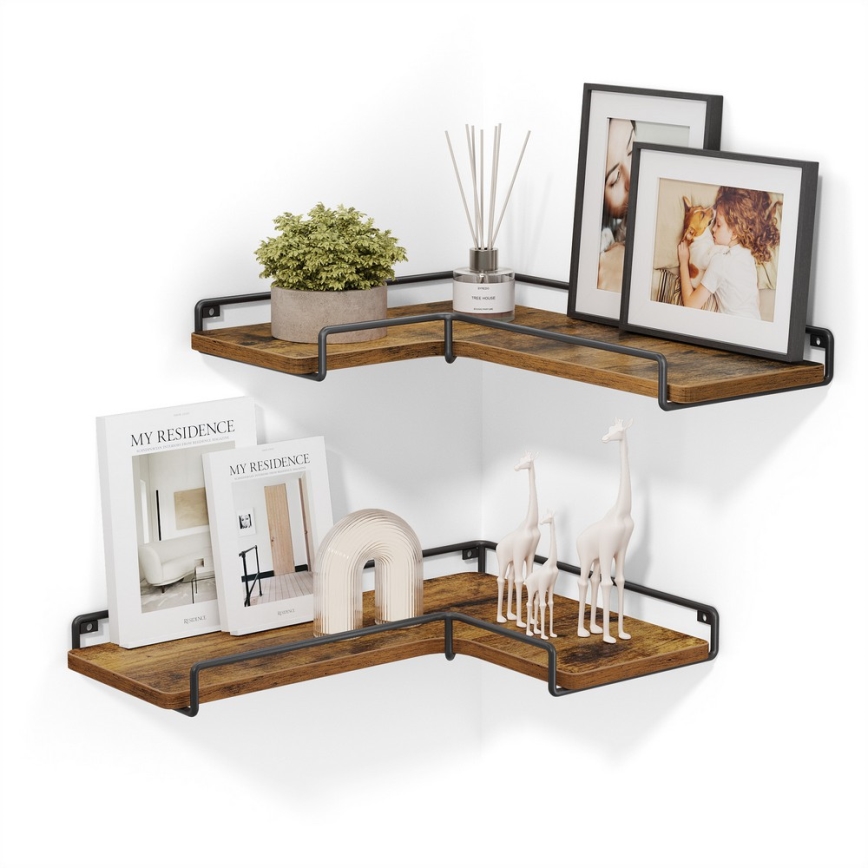 Комплект из 2 настенных полок SHELFY, 40x10x29 см, коричневые/чёрные