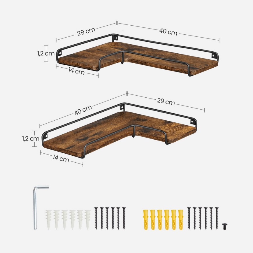 Комплект из 2 настенных полок SHELFY, 40x10x29 см, коричневые/чёрные