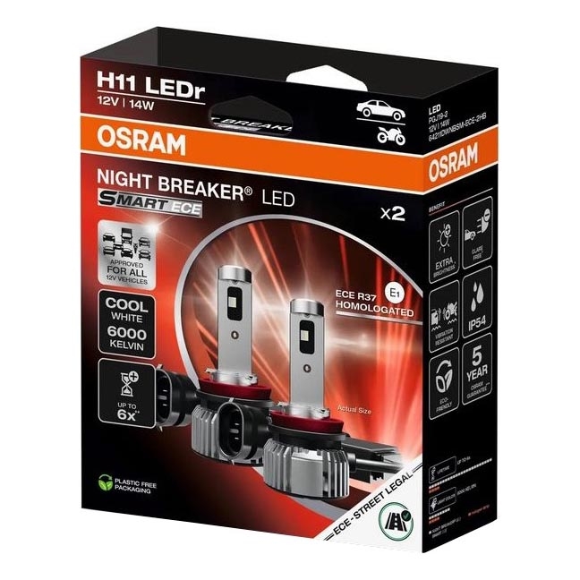 Комплект из 2 шт. LED-ламп NIGHT BREAKER SMART H11 PGJ19-2/14W/12V 6000K - Osram