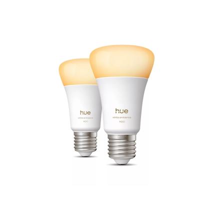 Комплект из 2 диммируемых светодиодных ламп Philips Hue WHITE AMBIANCE, цоколь E27, 8,1 Вт, 230 В, 1000–20000 К