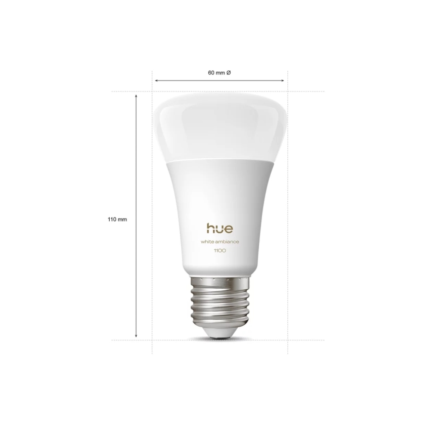 Комплект из 2 диммируемых светодиодных ламп Philips Hue WHITE AMBIANCE, цоколь E27, 8,1 Вт, 230 В, 1000–20000 К
