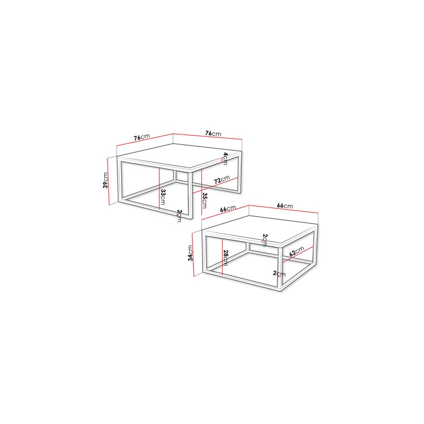 Комплект із 2 журнальних столиків DUAL 76×76/66×66 см чорний/білий