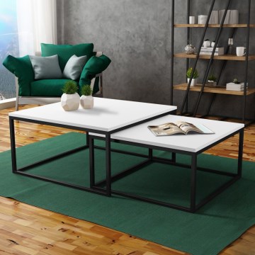 Комплект из 2 журнальных столиков DUAL 76x76/66x66 см, чёрный/белый