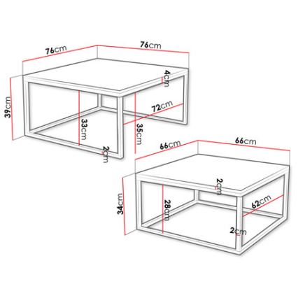 Комплект из 2 журнальных столиков DUAL 76x76/66x66 см, чёрный/белый
