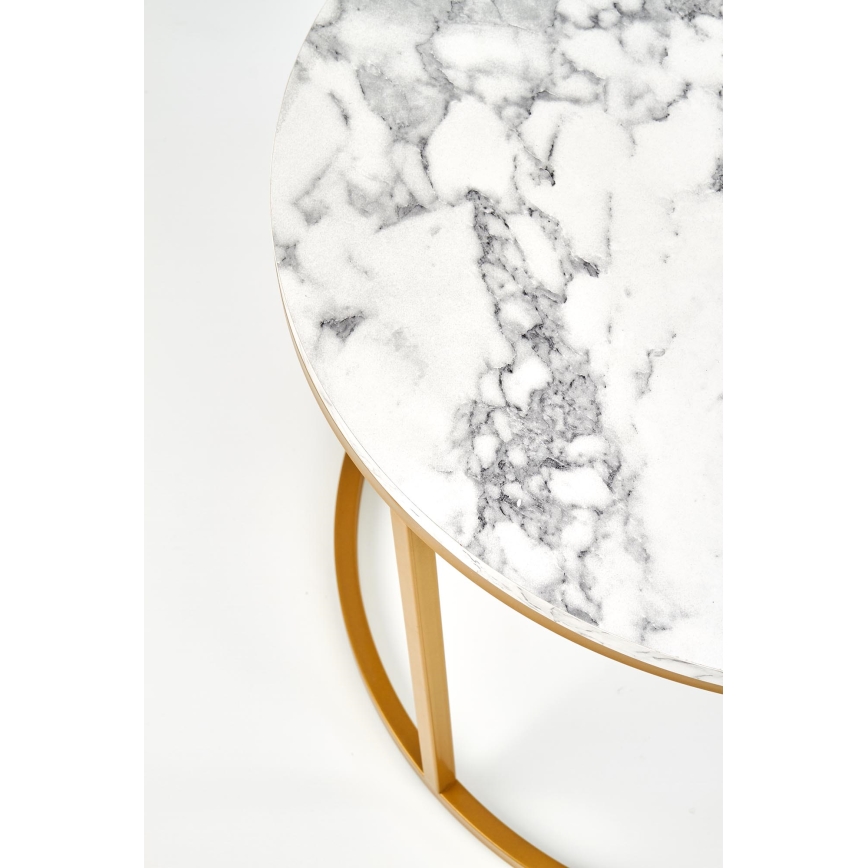 Комплект из 2 журнальных столиков PACILA, мраморный декор/золотая отделка